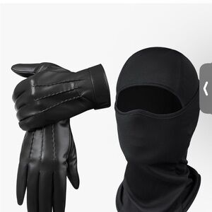 Black Men's Winter Gloves and Balaclava Set - Unbranded